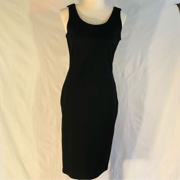 Cassidy Dresses & Skirts - Cassidy Black Knit Bodycon Sleeveless Deep V Back Satin Trim Cocktail Dress L